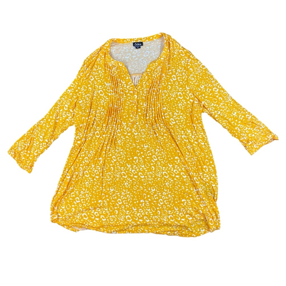 Woman’s Simply Emma yellow and white animal print blouse size 2X